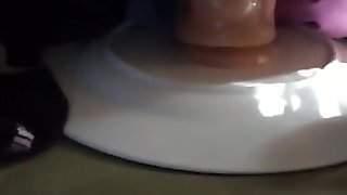 Wife fucking big dildo dripping wet