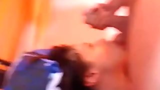 Guy jerks cock off into wife open mouth